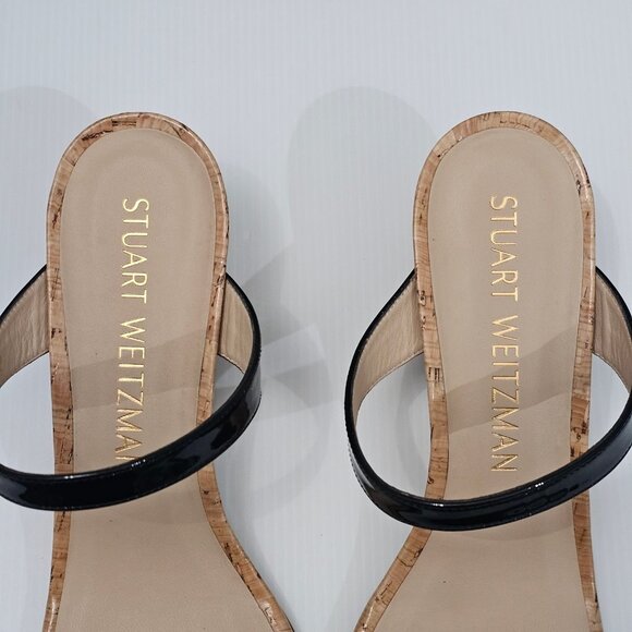 Stuart Weitzman Black Patent Leather Wedge Sandals - Picture 7 of 12